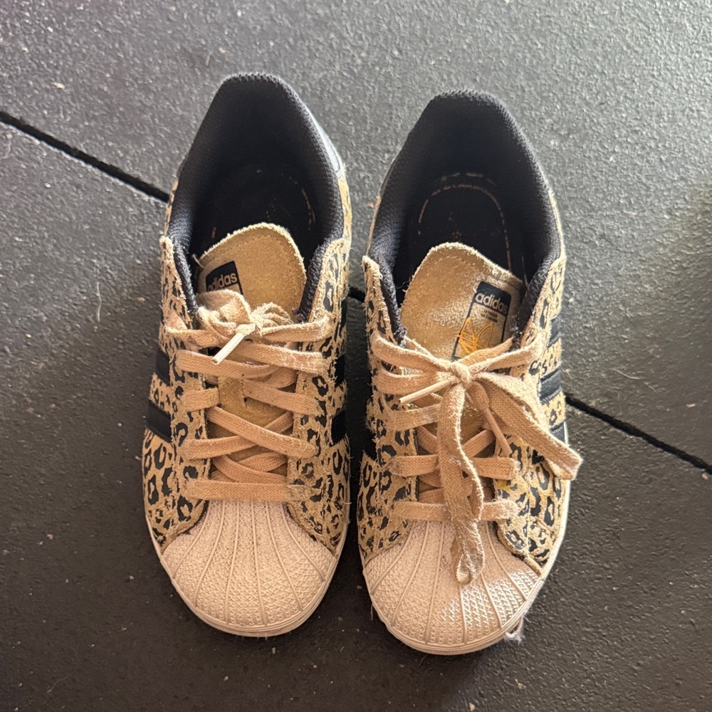 Adidas Tan and Black Leopard Sneakers